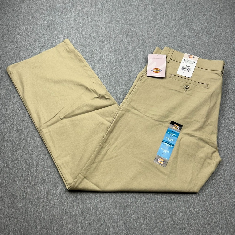 Dickies Stretch Twill Pants Women 16R Relaxed Fit Straight Leg MidRise Beige NEW